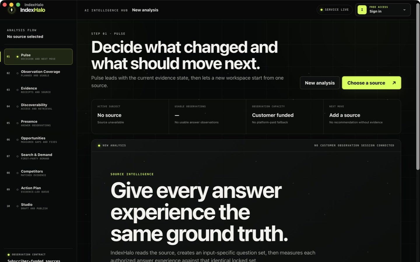 IndexHalo for Mac Pulse dashboard showing analysis status and evidence signals